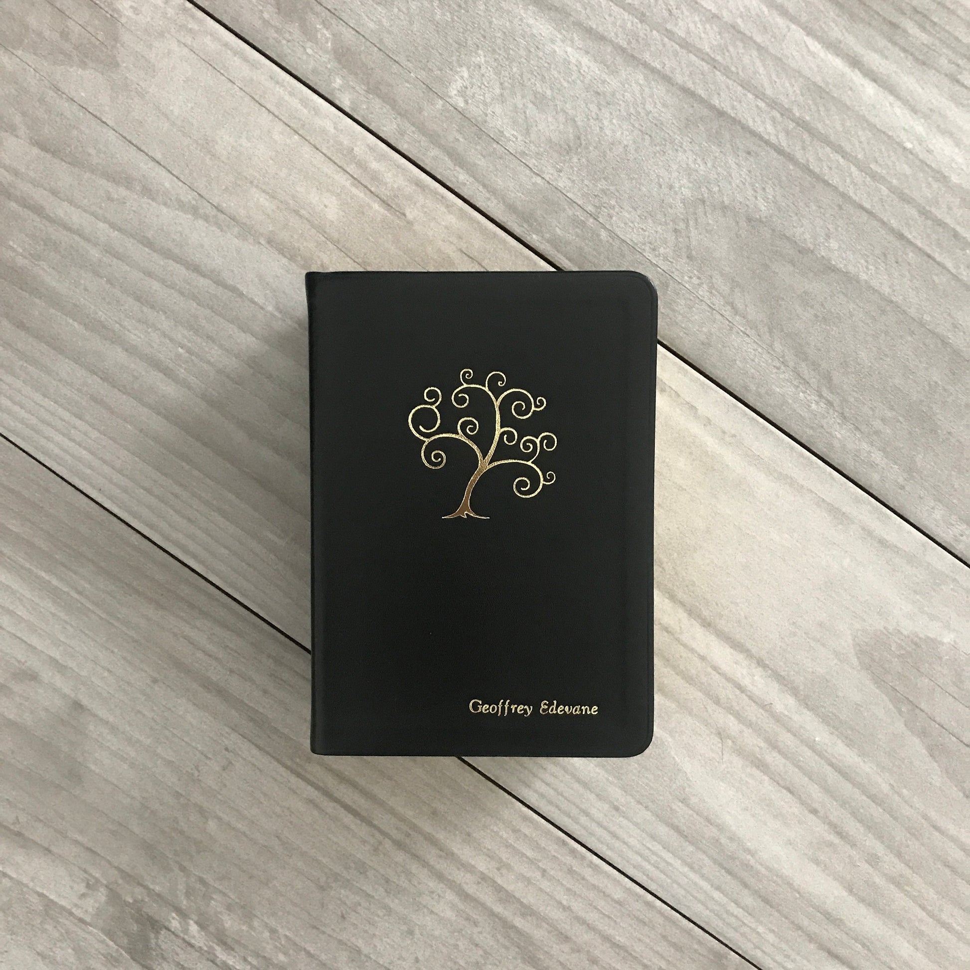 curly tree of life by Jessie Anne on genuine leather black LDS scripture imprinted with a name